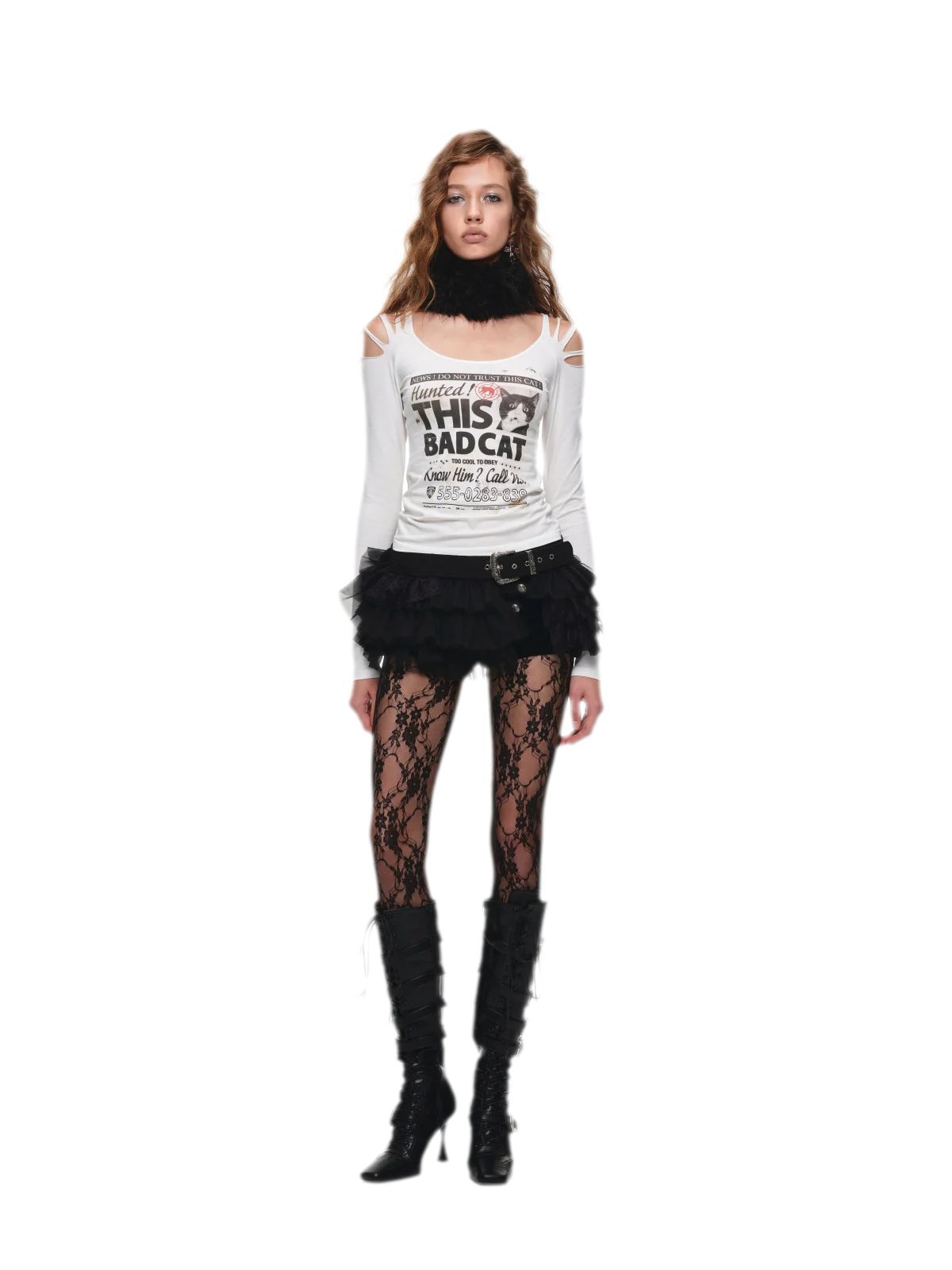 Distressed Graphic Off-Shoulder T-Shirt