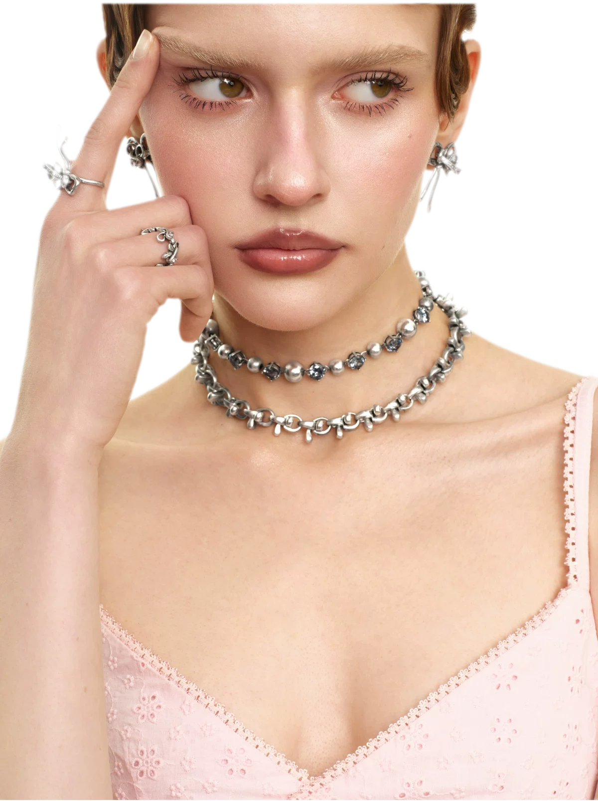 Vintage Bowknot & Zircon Layered Choker