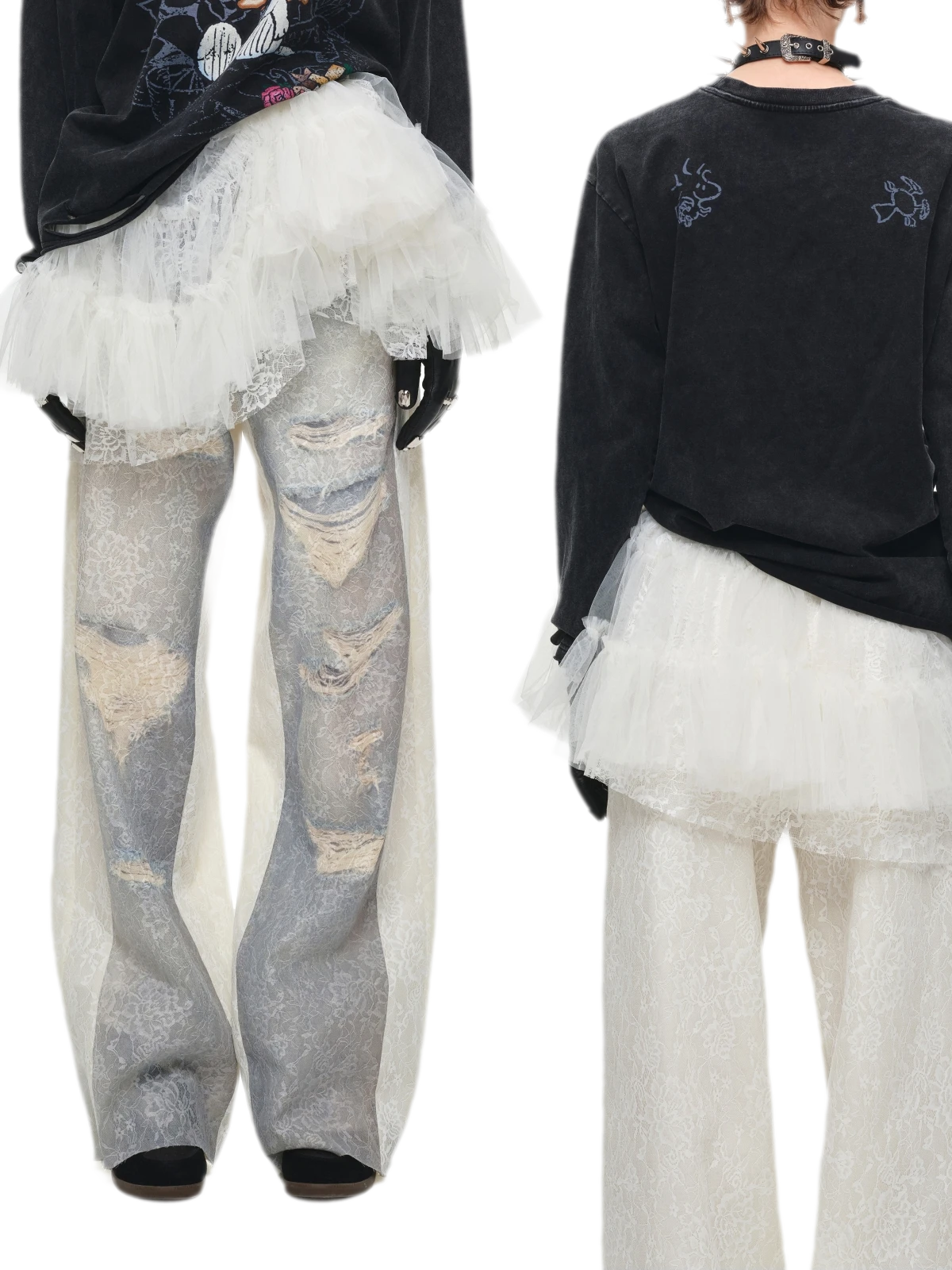 Washed Lace Straight Pants