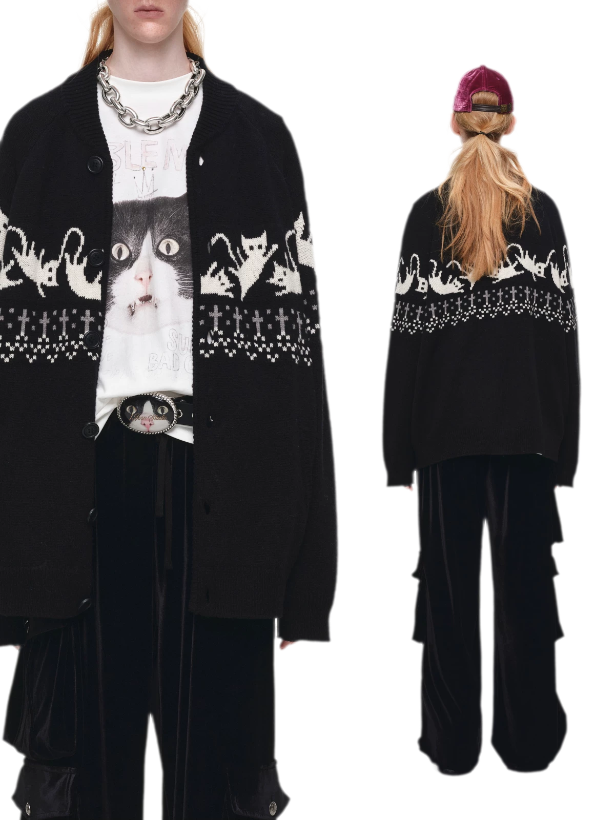 Gilet jacquard Fair Isle avec chats