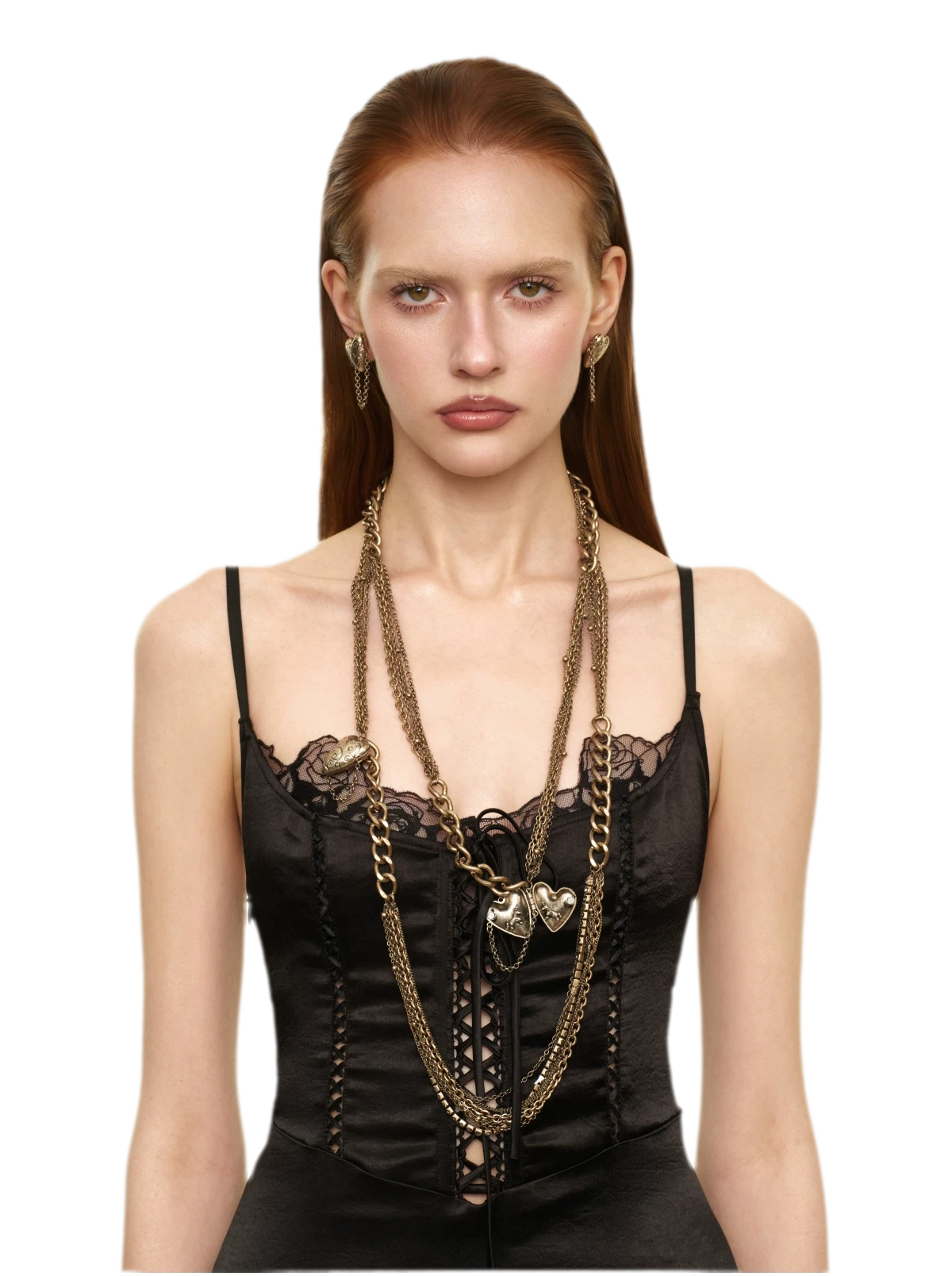 Vintage Multi-Layer Heart Pendant Sweater Necklace
