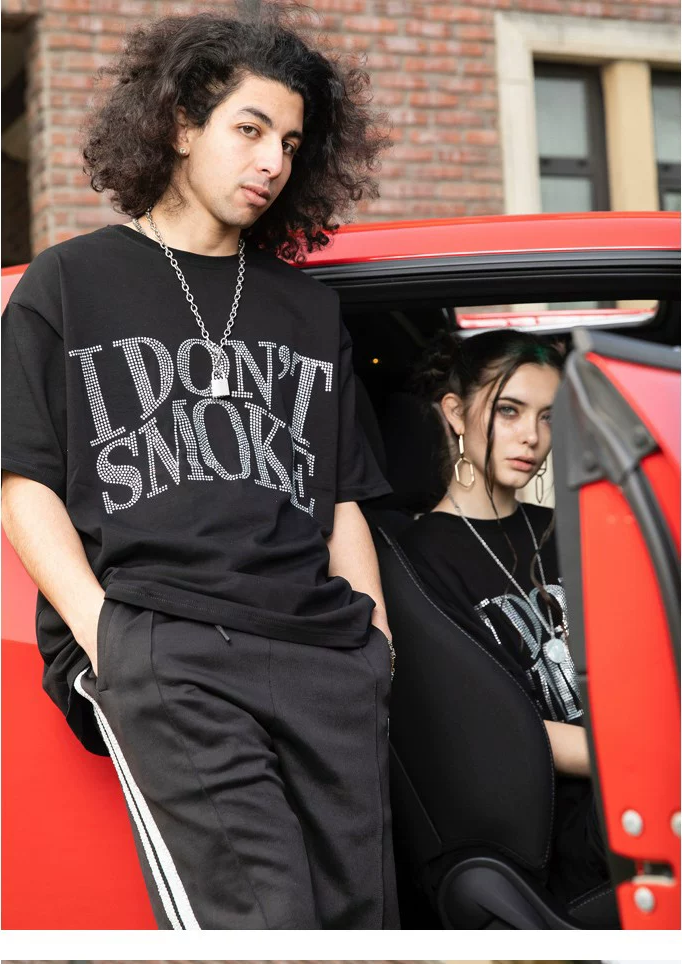 Street Style Rhinestone Logo Print T-Shirt