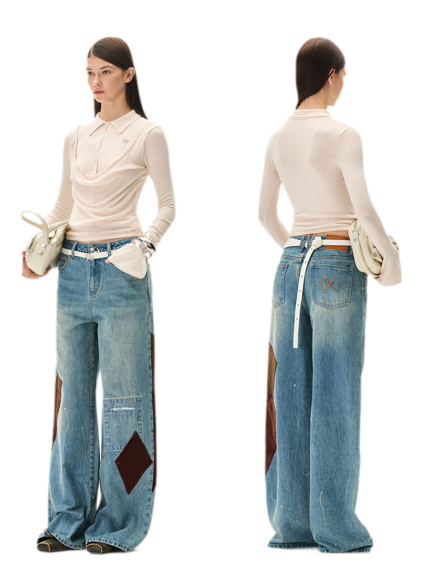 Cashmere Cowl-Neck Flared-Sleeve Knit Top