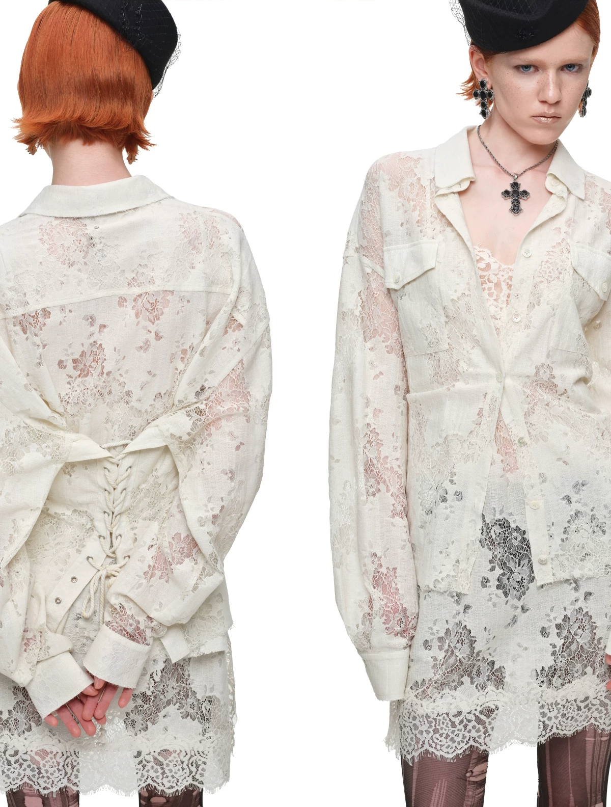 Lace Oversized Tie Shirt