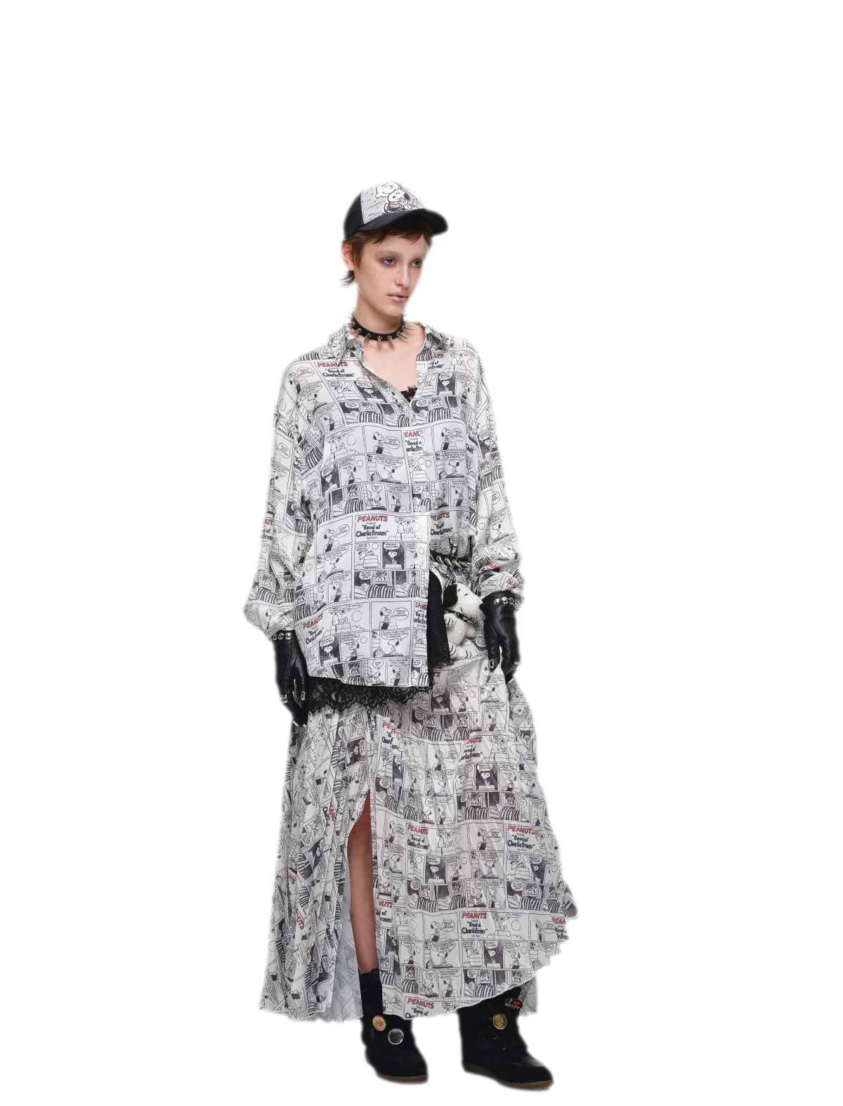 Pleated Newspaper A-Line Skirt