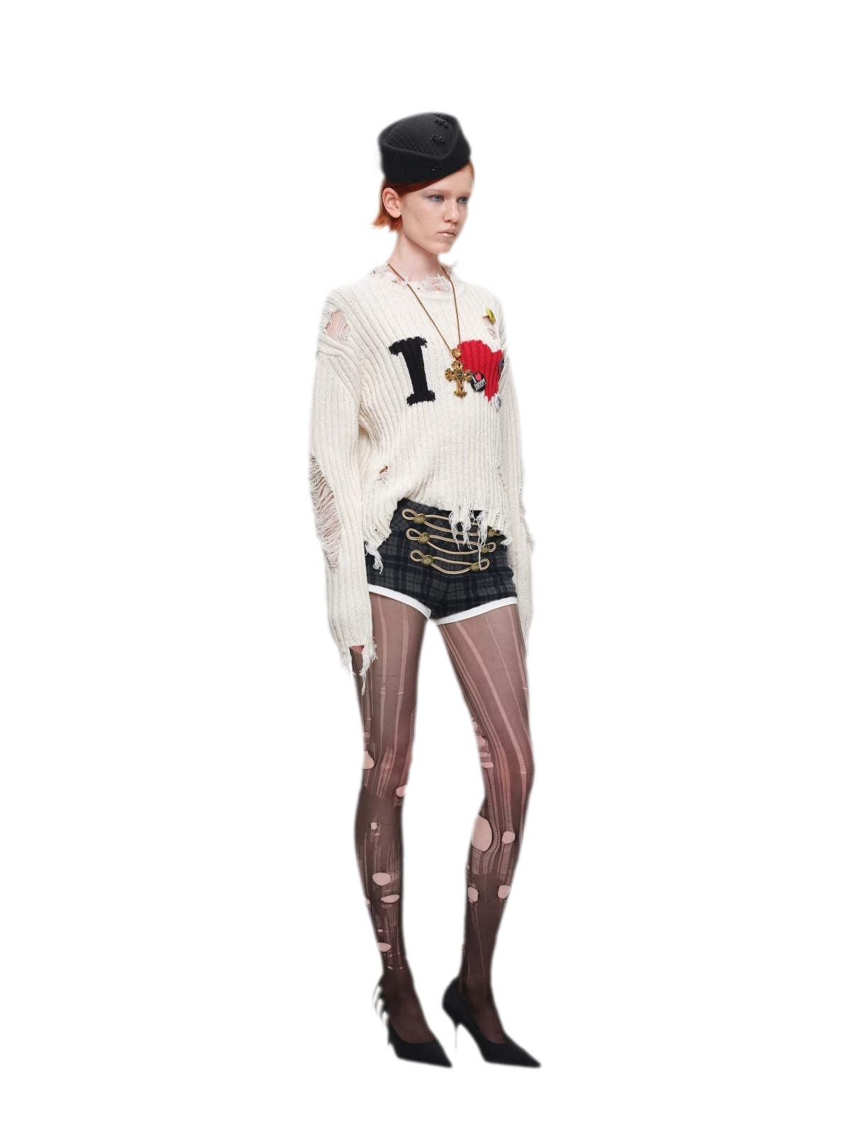 Gerippter Pullover mit Distressed-Details
