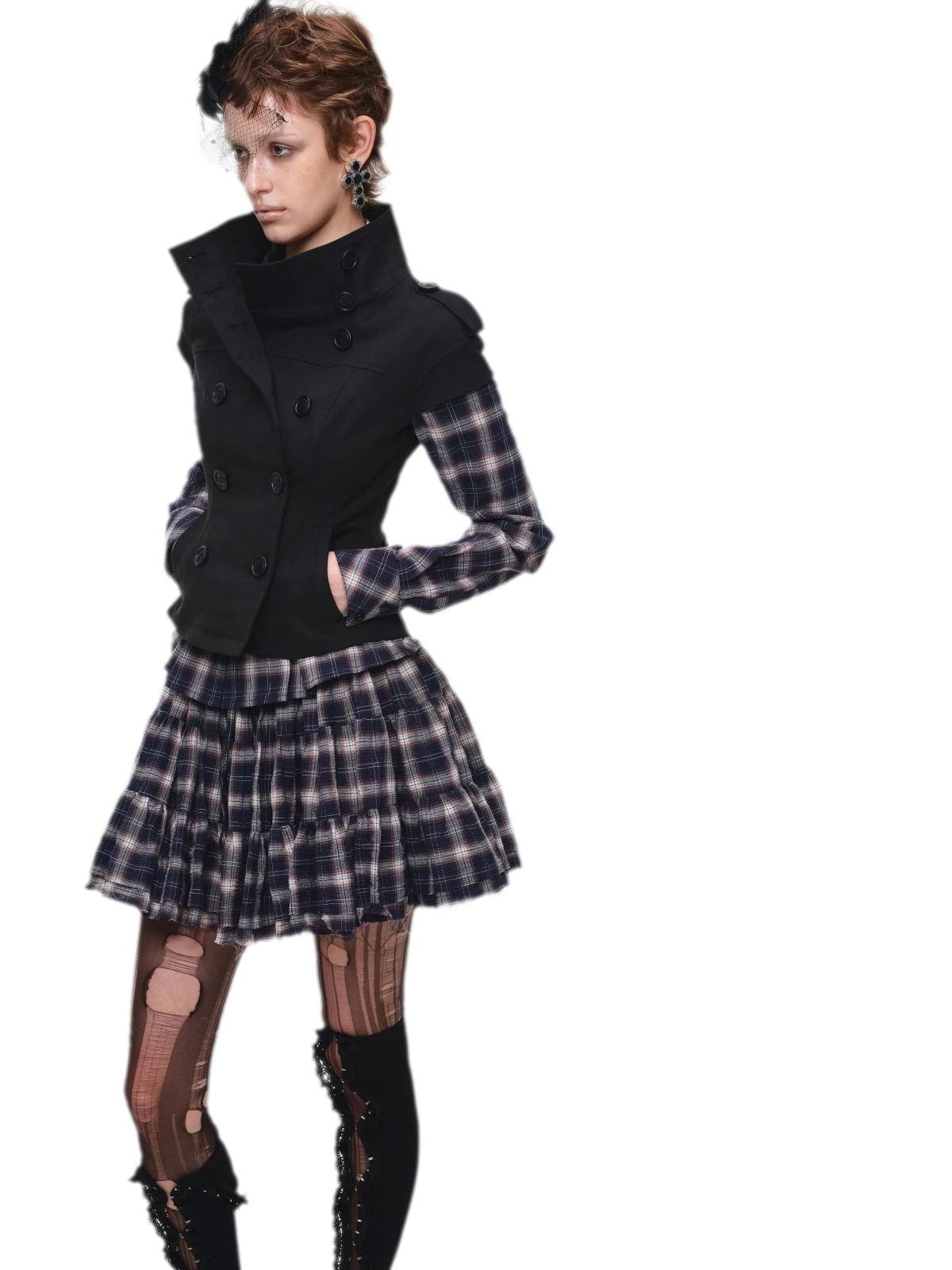 Plaid Tiered Skirt Set