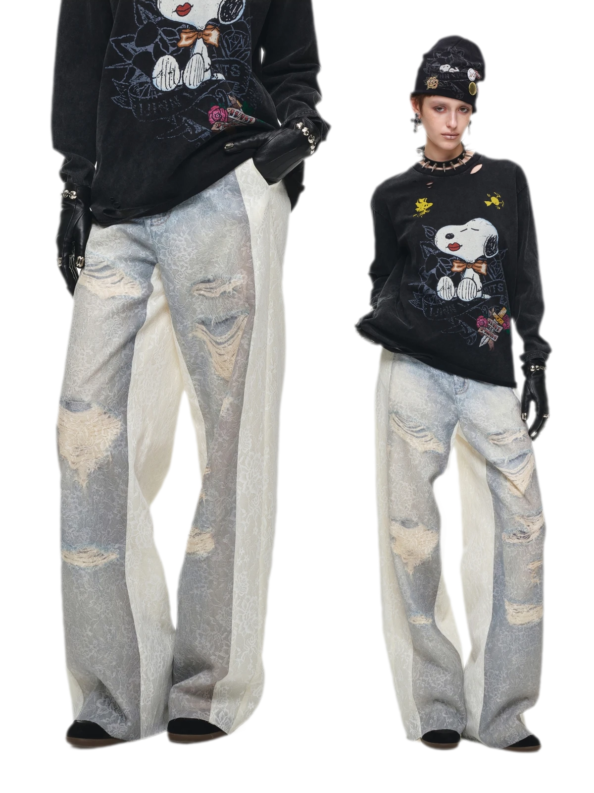 Washed Lace Straight Pants