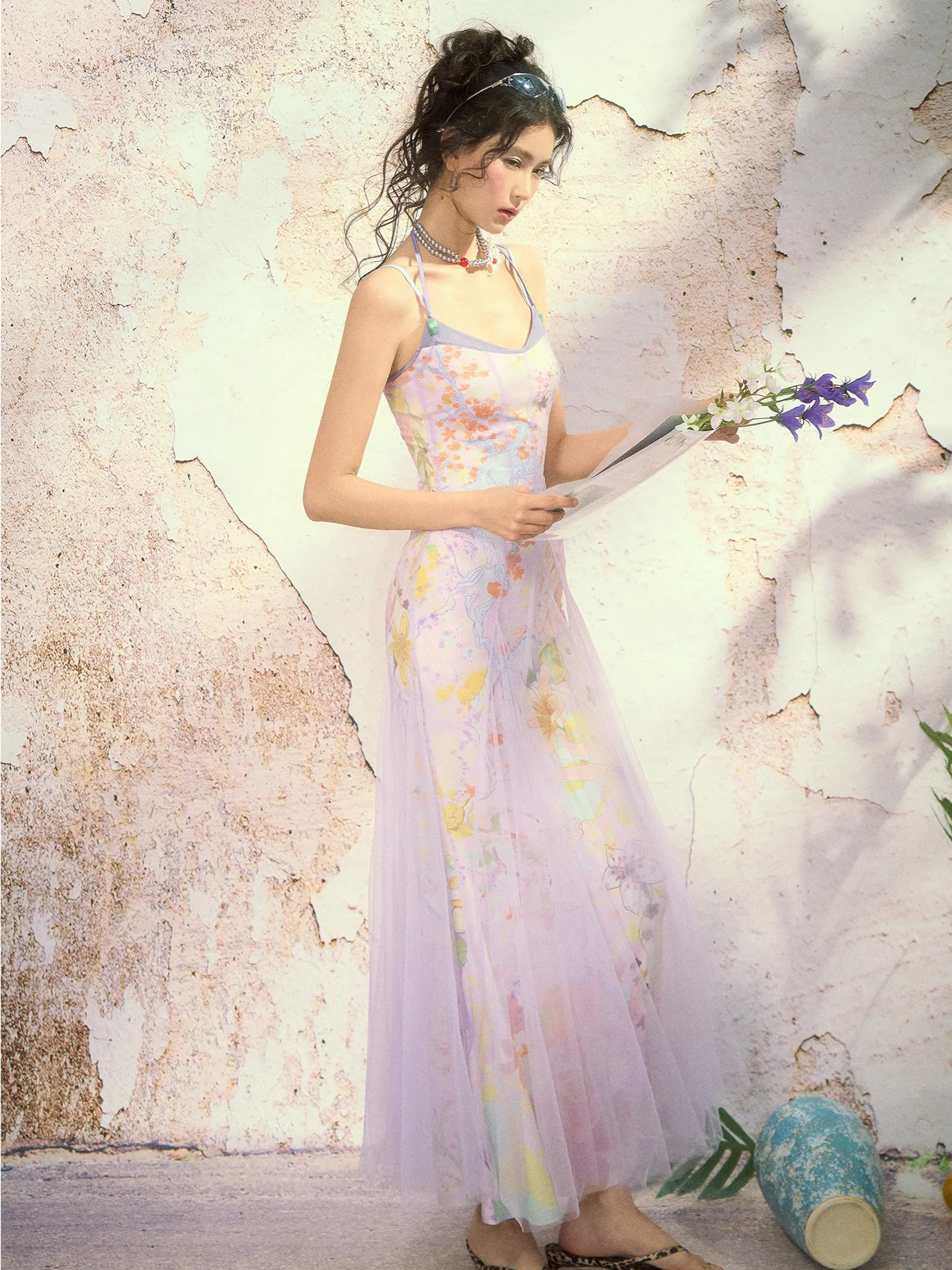 Oil-Painted Print Organza Set