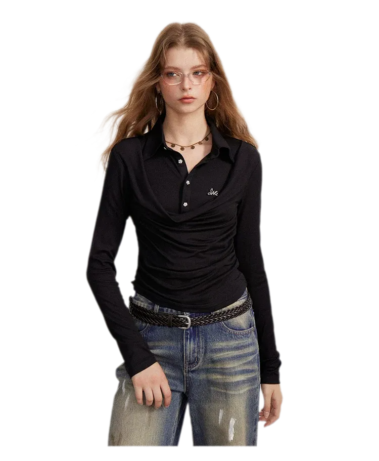 Ruched Layered Polo Top