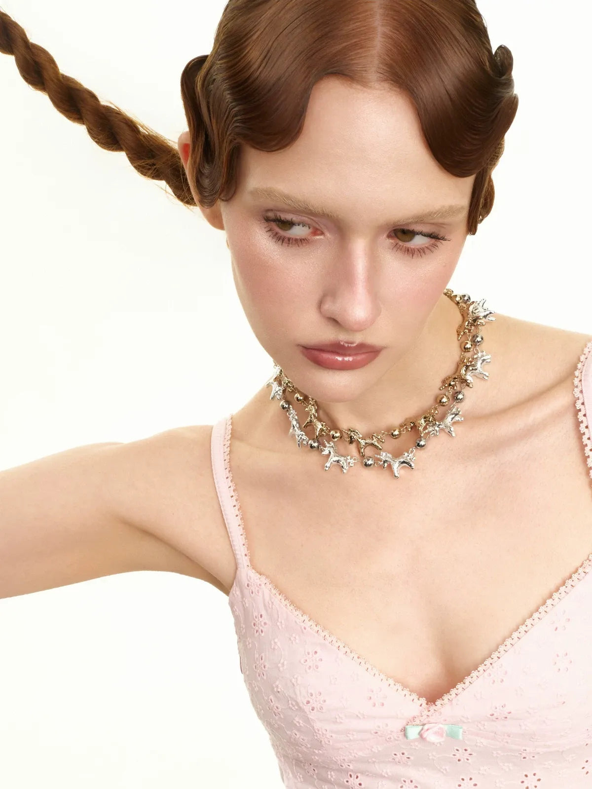 Embossed Pony Clavicle Necklace