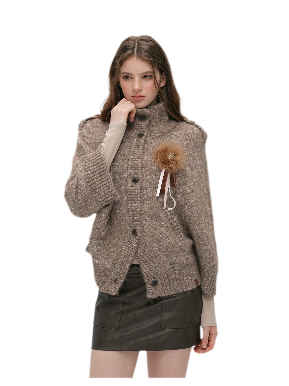 Textured Stand Collar Cardigan