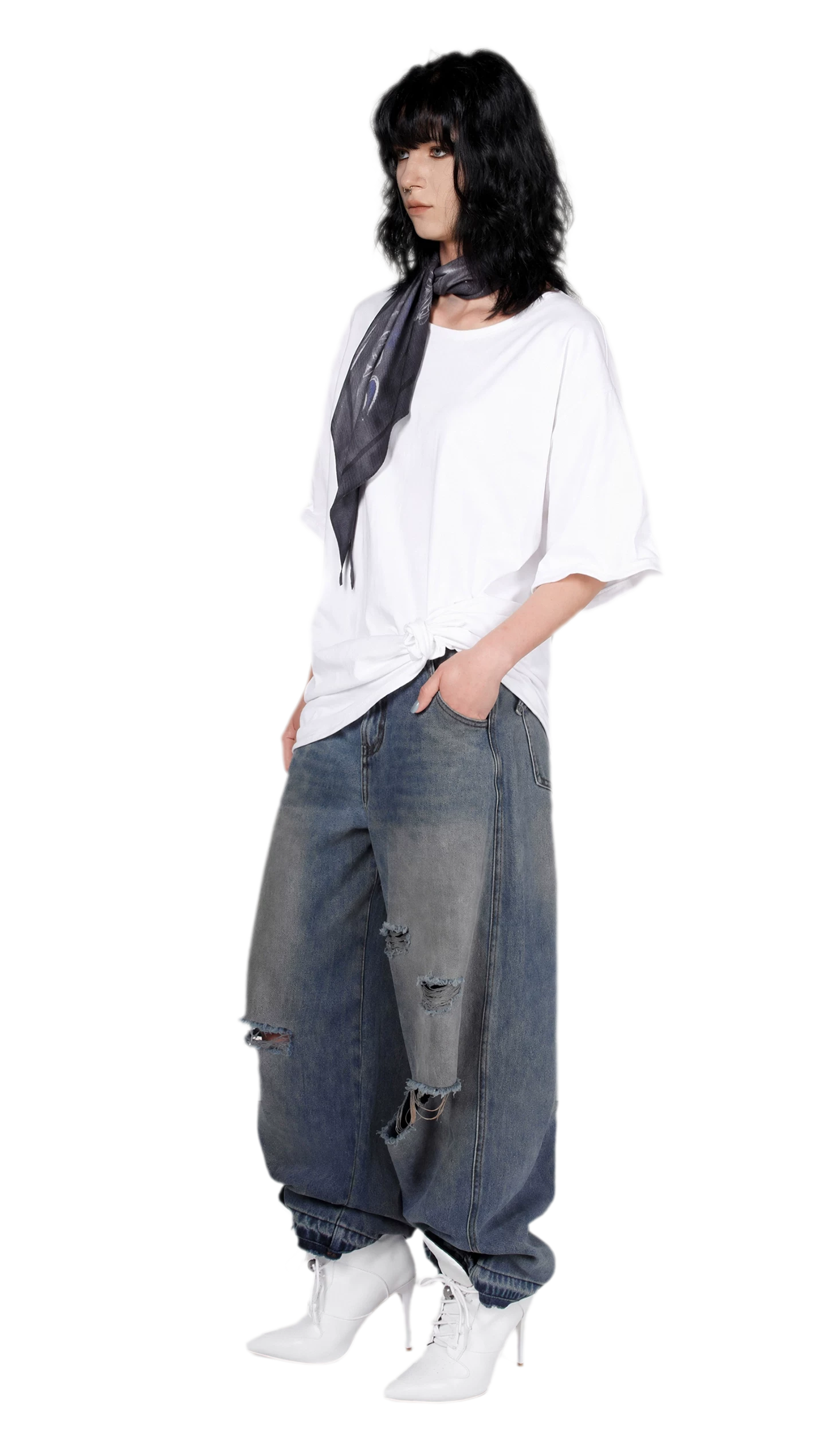 Graphic Scarf Detail Loose T-Shirt