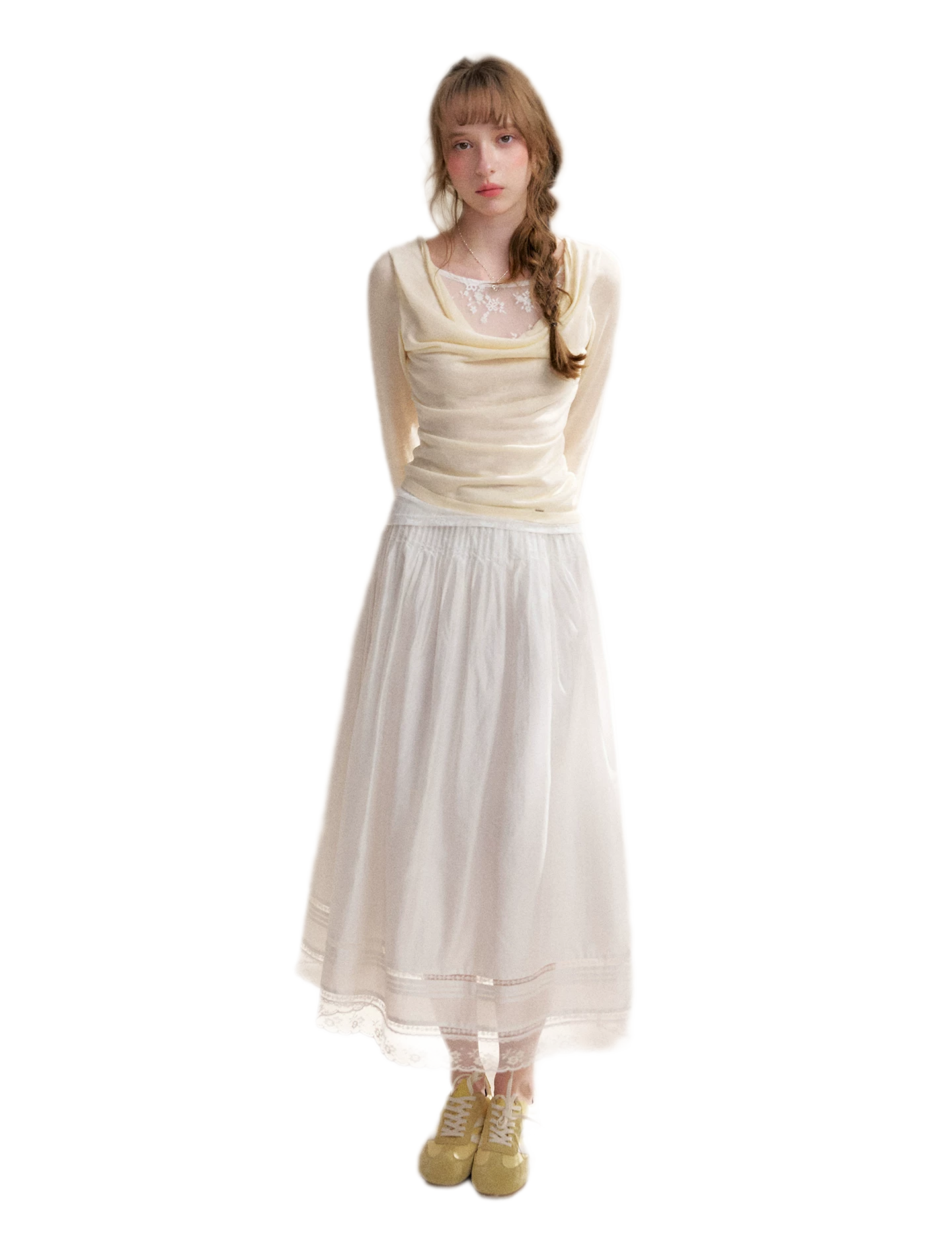 Lyocell Lace Pleated Skirt