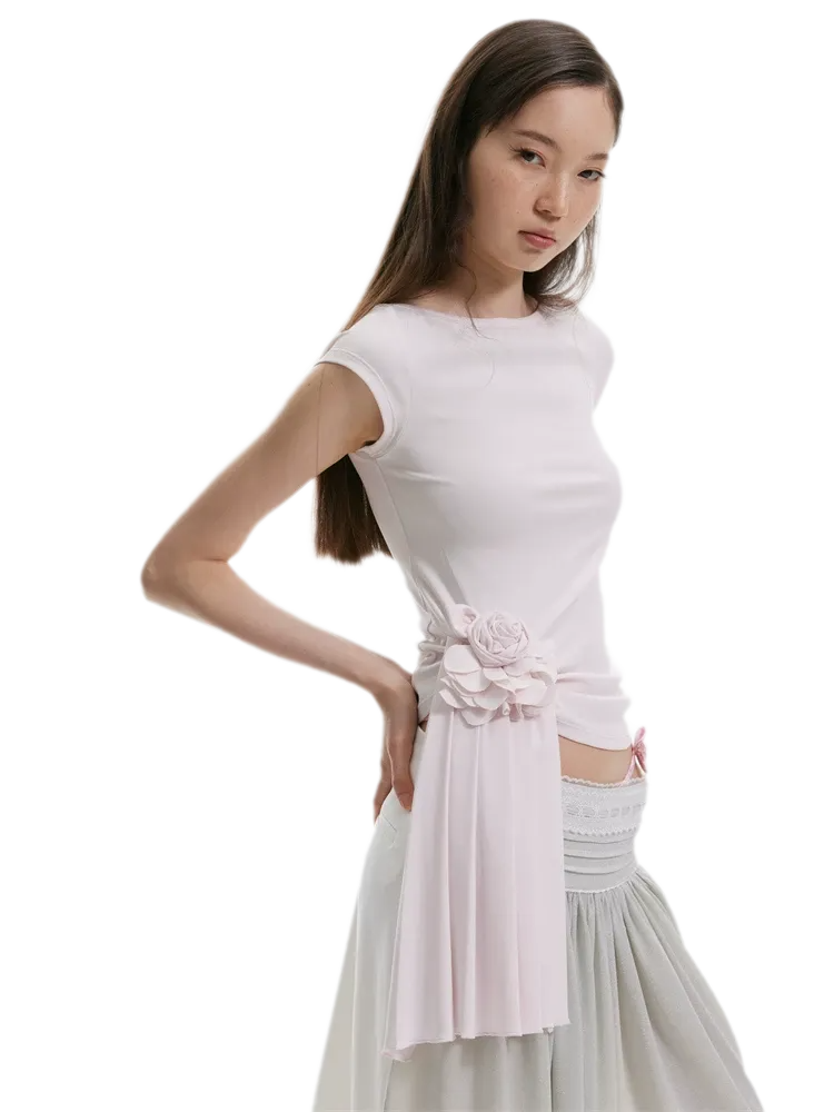Asymmetric Flower Short Sleeve Top