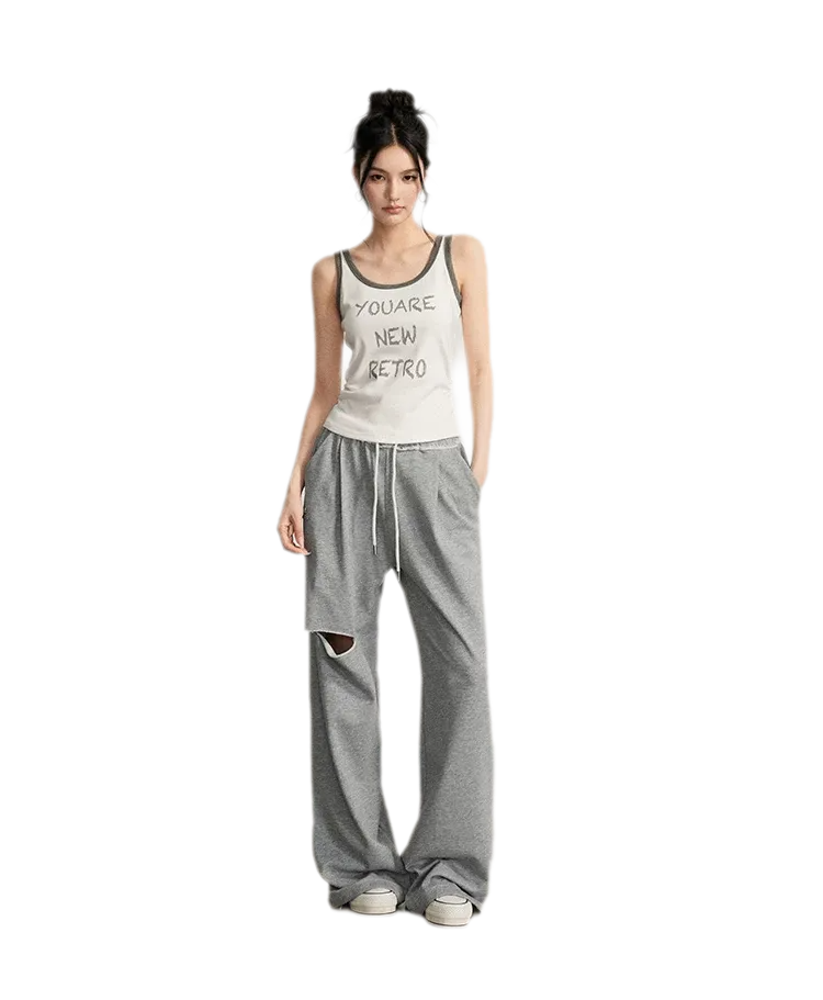 Distressed Wide-Leg Pants