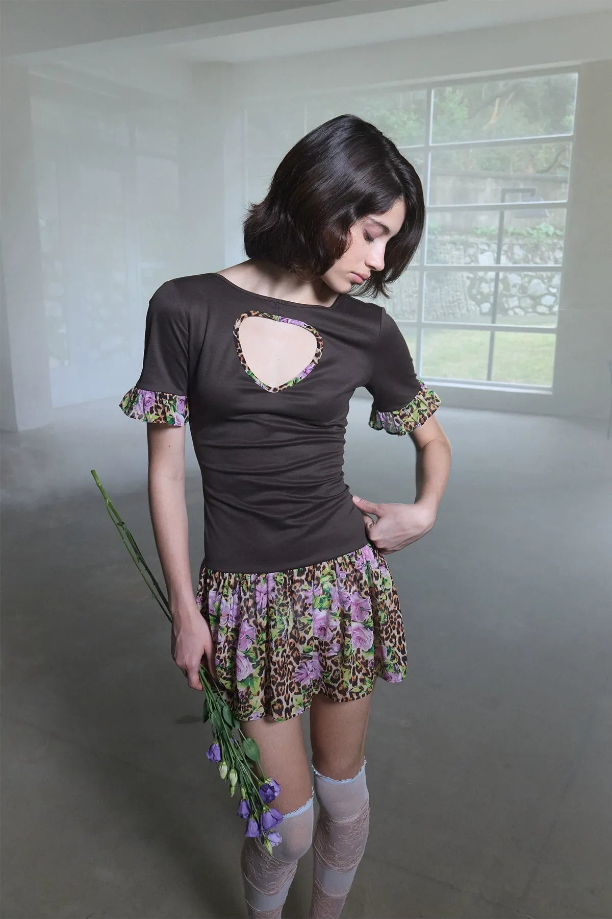Leopard Rose Cutout Mini Dress