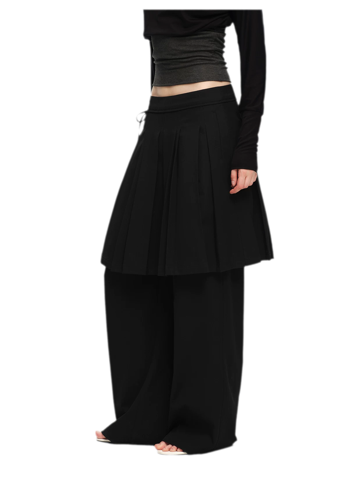 Pleated Layered Skirt Pants