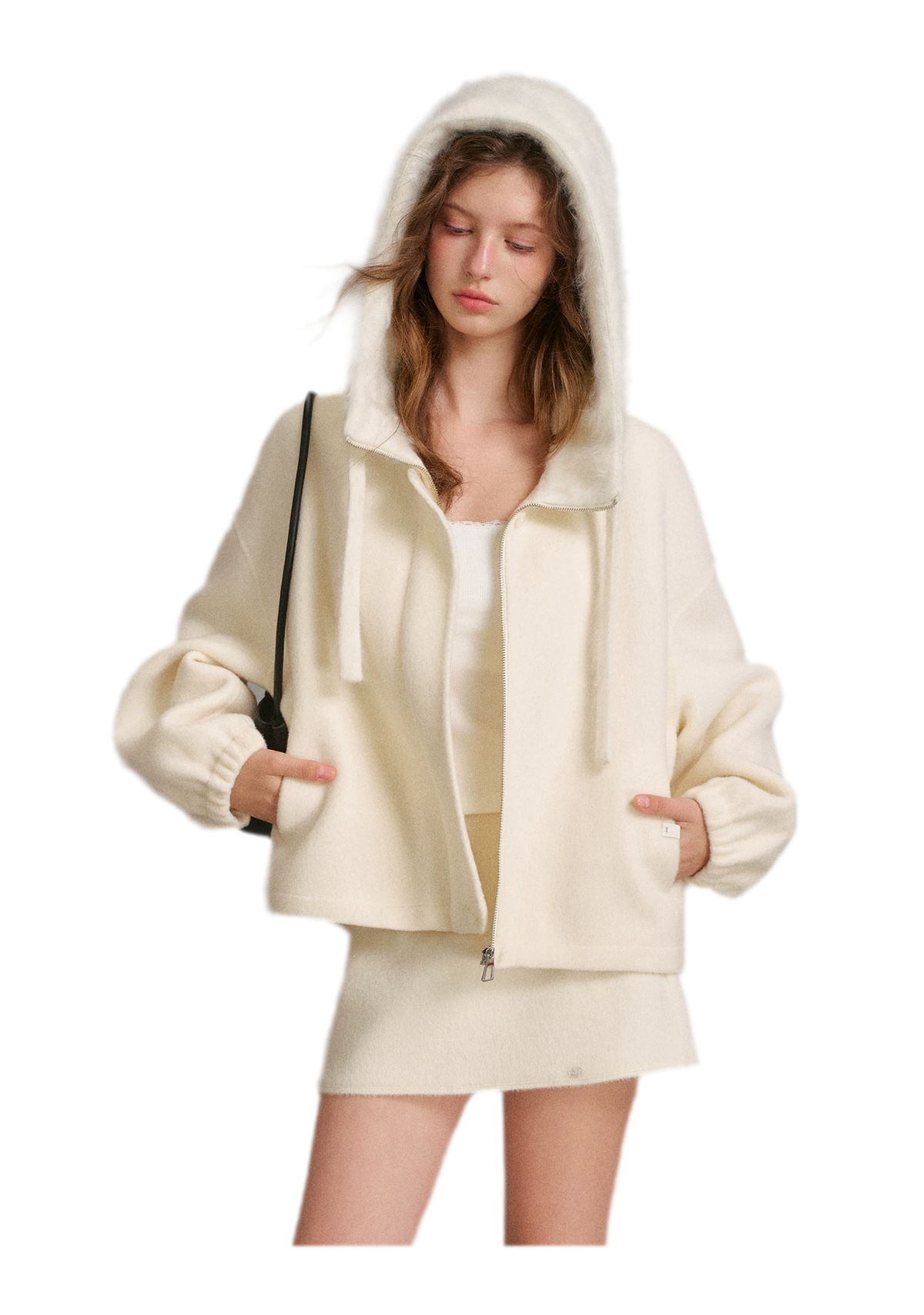 Manteau à capuche en laine double face