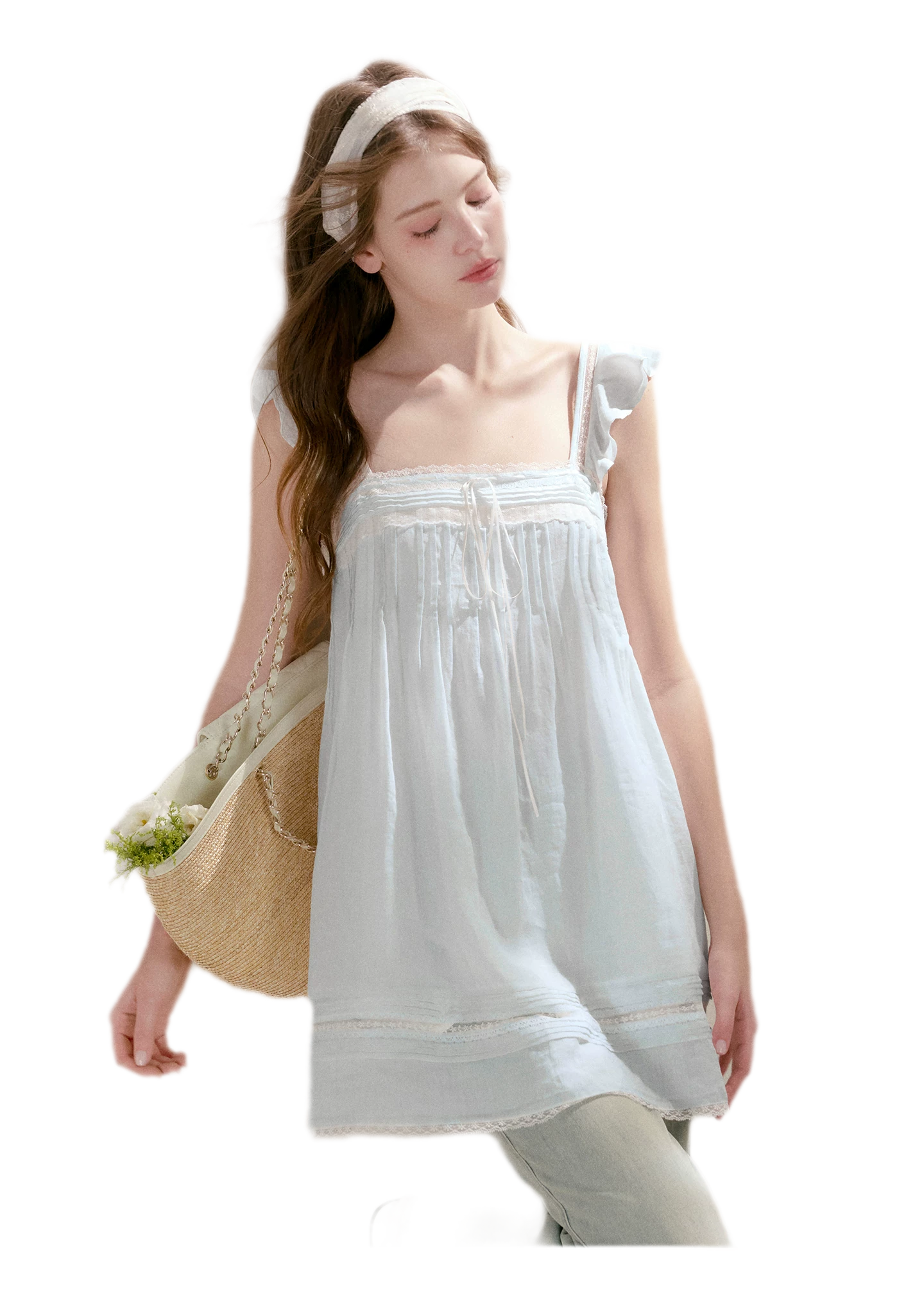 Pleated Lace A-Line Dress