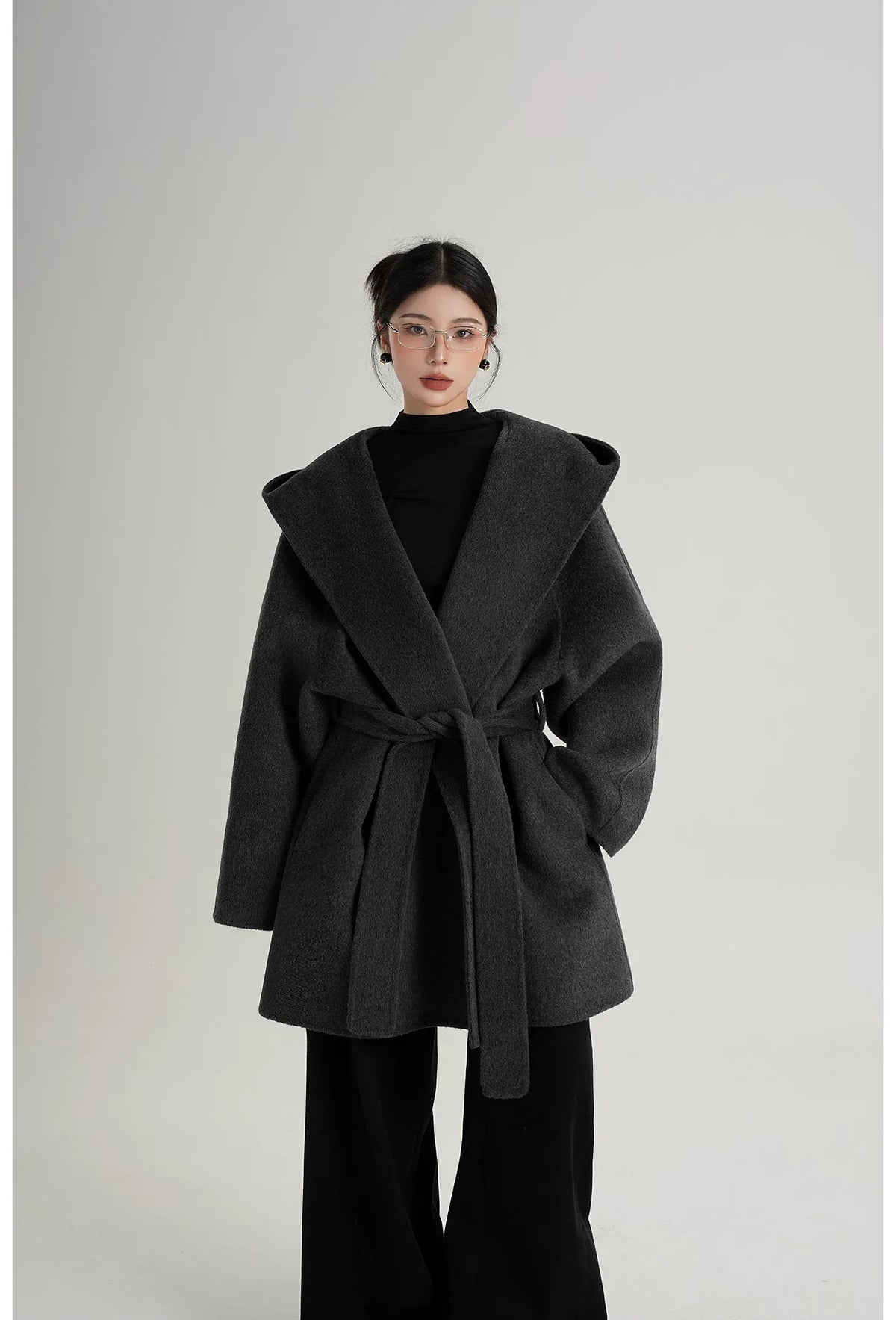 Hand-Sewn Oversized Hooded Wool Coat