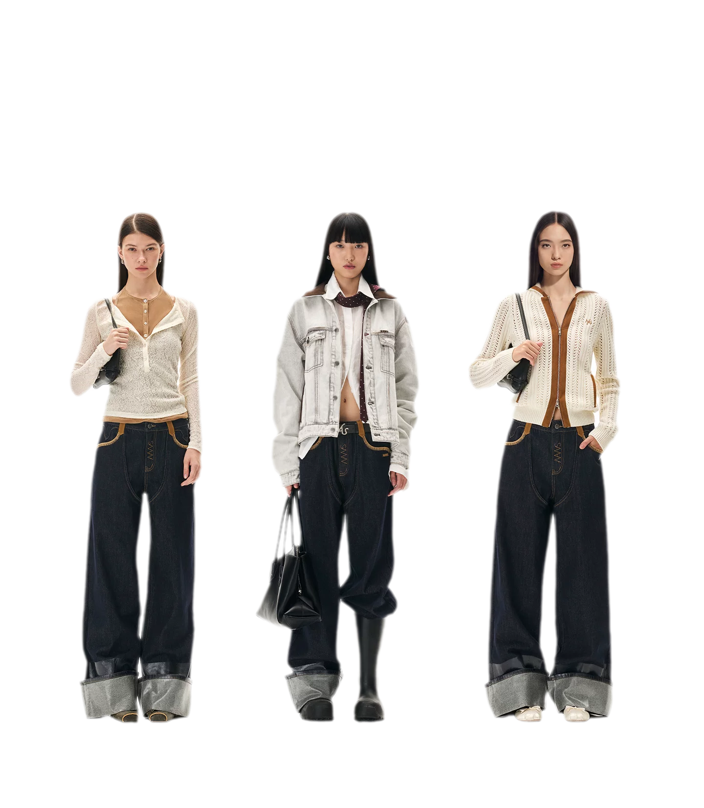 Coated Wide-Leg Denim Jeans