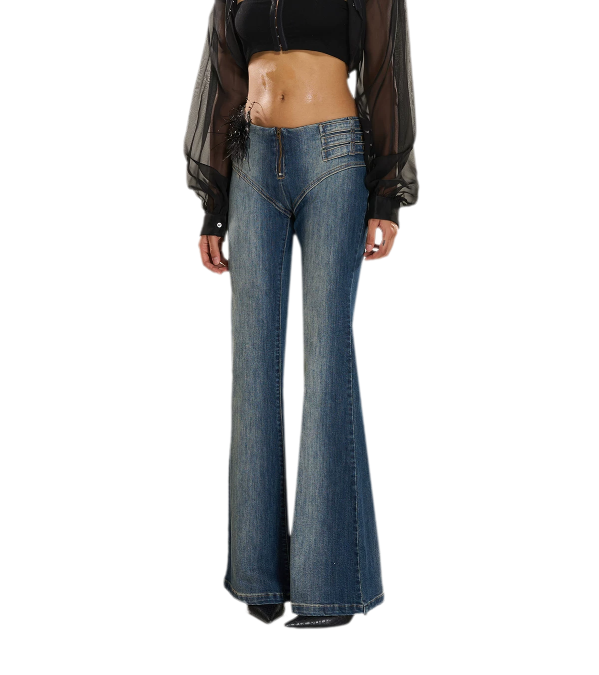 Washed Denim Multi-Belt Jeans