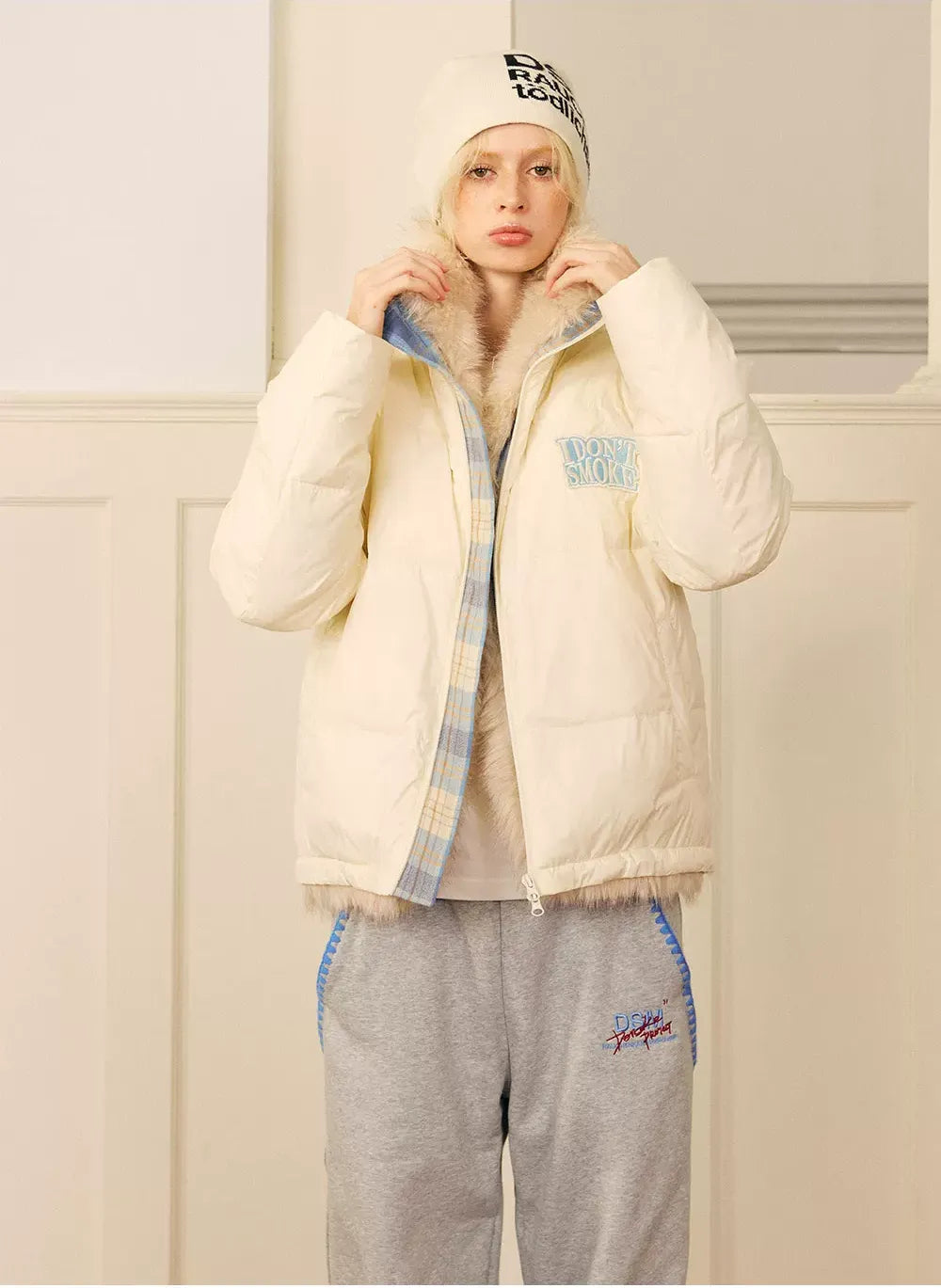 Plush Collar Quilted Winter Jacket