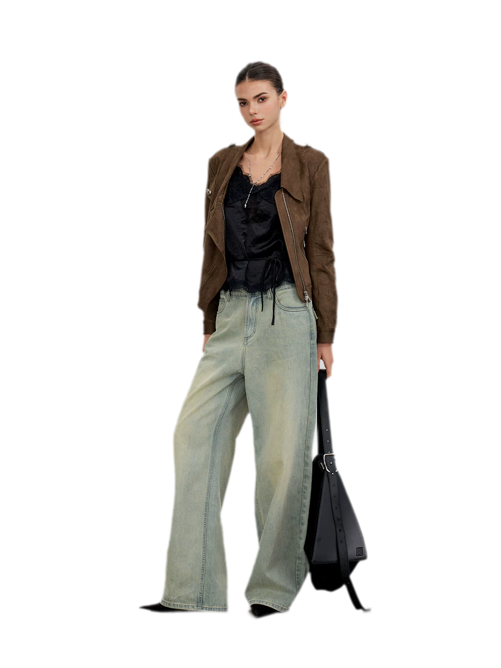 Suede-Effect Asymmetric Cropped Jacket