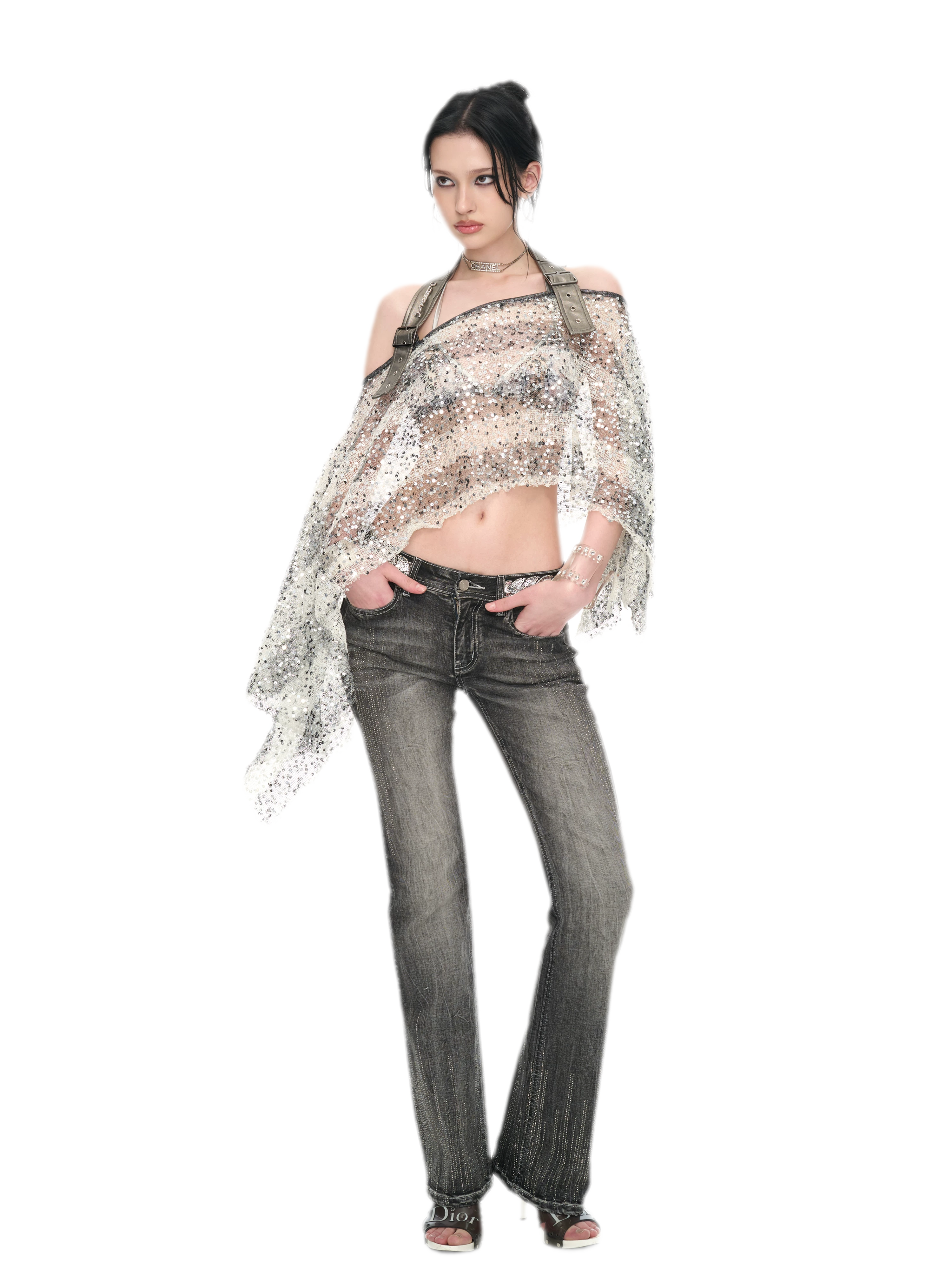 Sequin Asymmetrical Cropped Overshirt