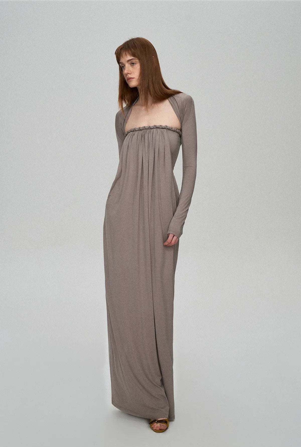 Sculptural 93% Lyocell Pleated Long Dress