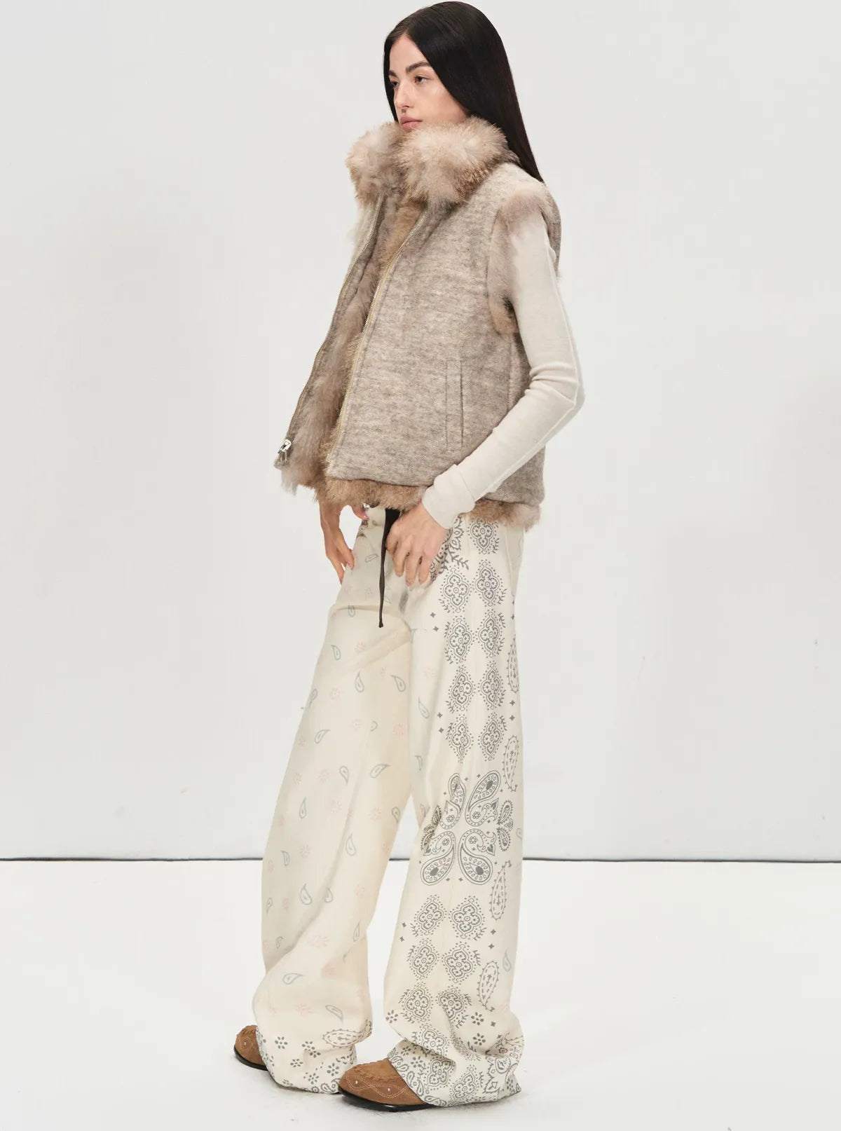 Vintage Paisley Print Relaxed Wide-Leg Pants