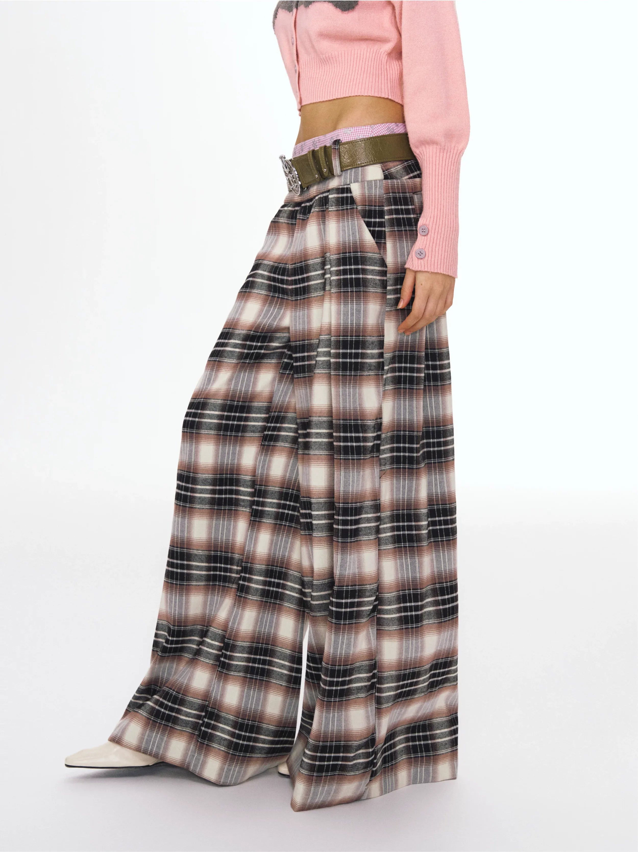 Checked Wide-Leg Pants