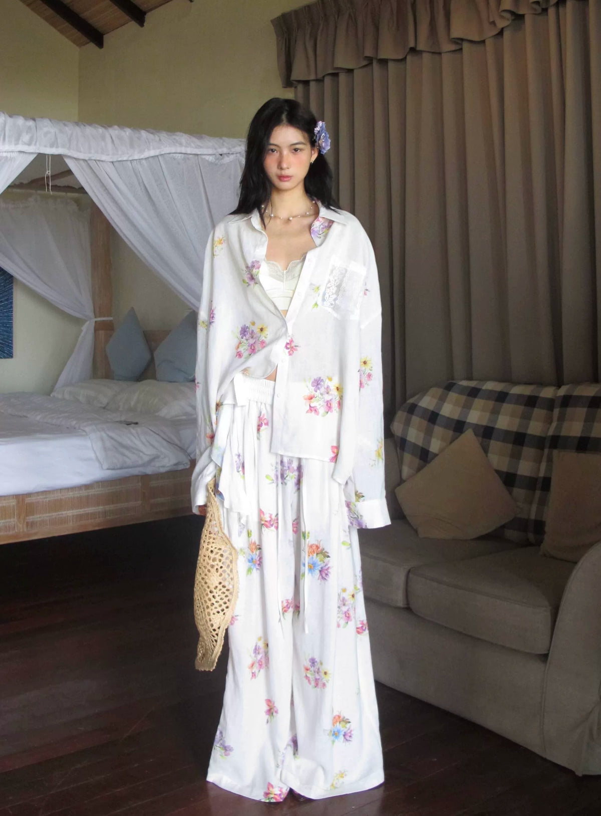 Lyocell Floral Wide-Leg Set