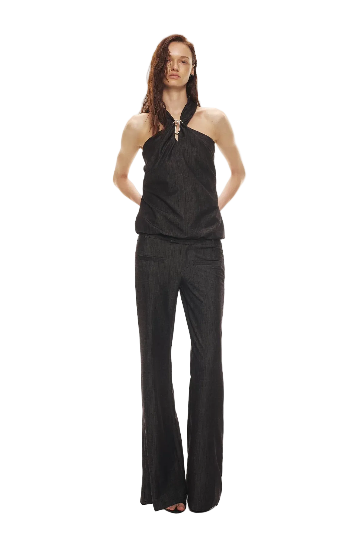 Tencel Hollow Halter Top & Flared Pants Set