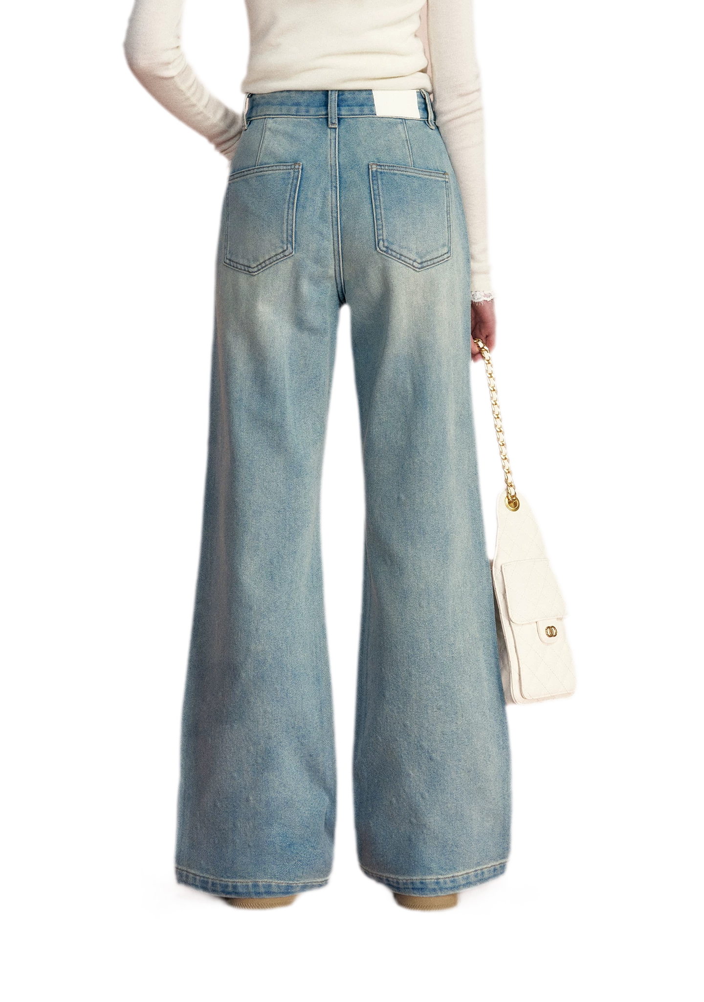 Embellished Fleece-Lined Wide-Leg Jeans