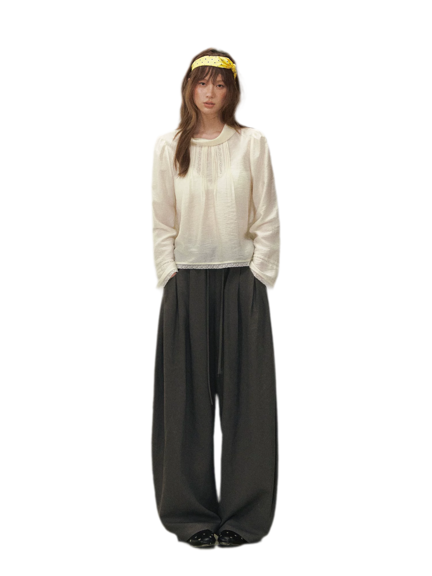 Pintuck Lace Cuff Blouse