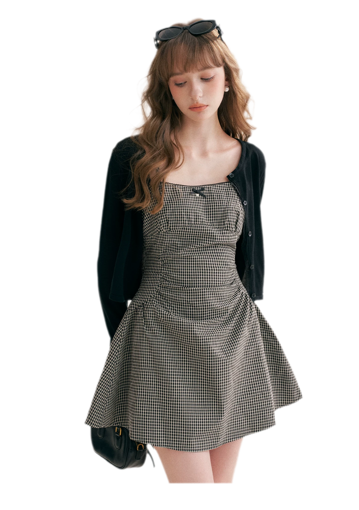 Hand-Pleated Ruffle Check Dress