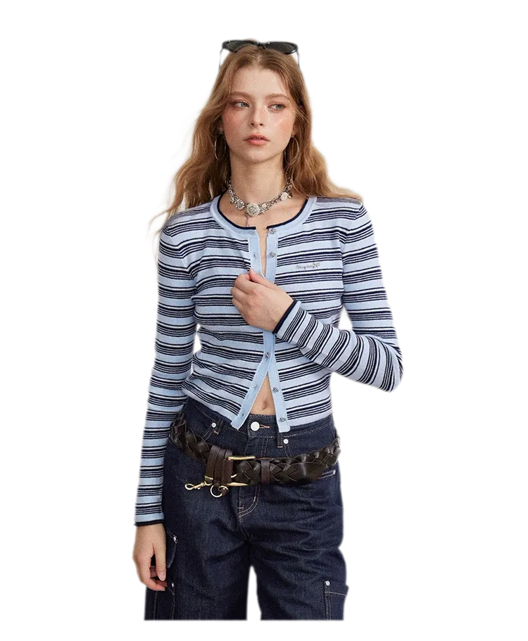 Contrast Stripe Slim Knit Cardigan
