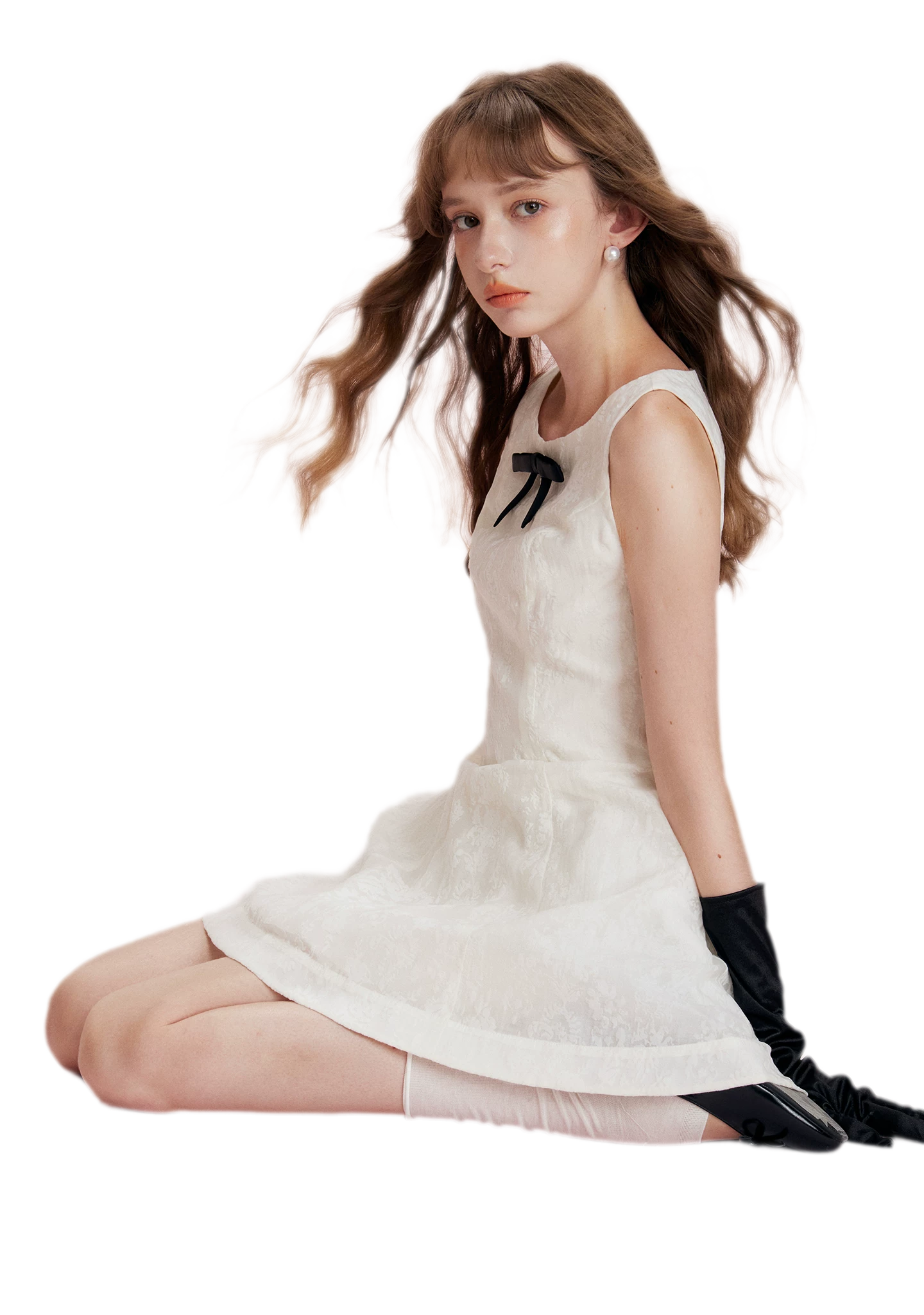 Flocked Bow A-Line Dress