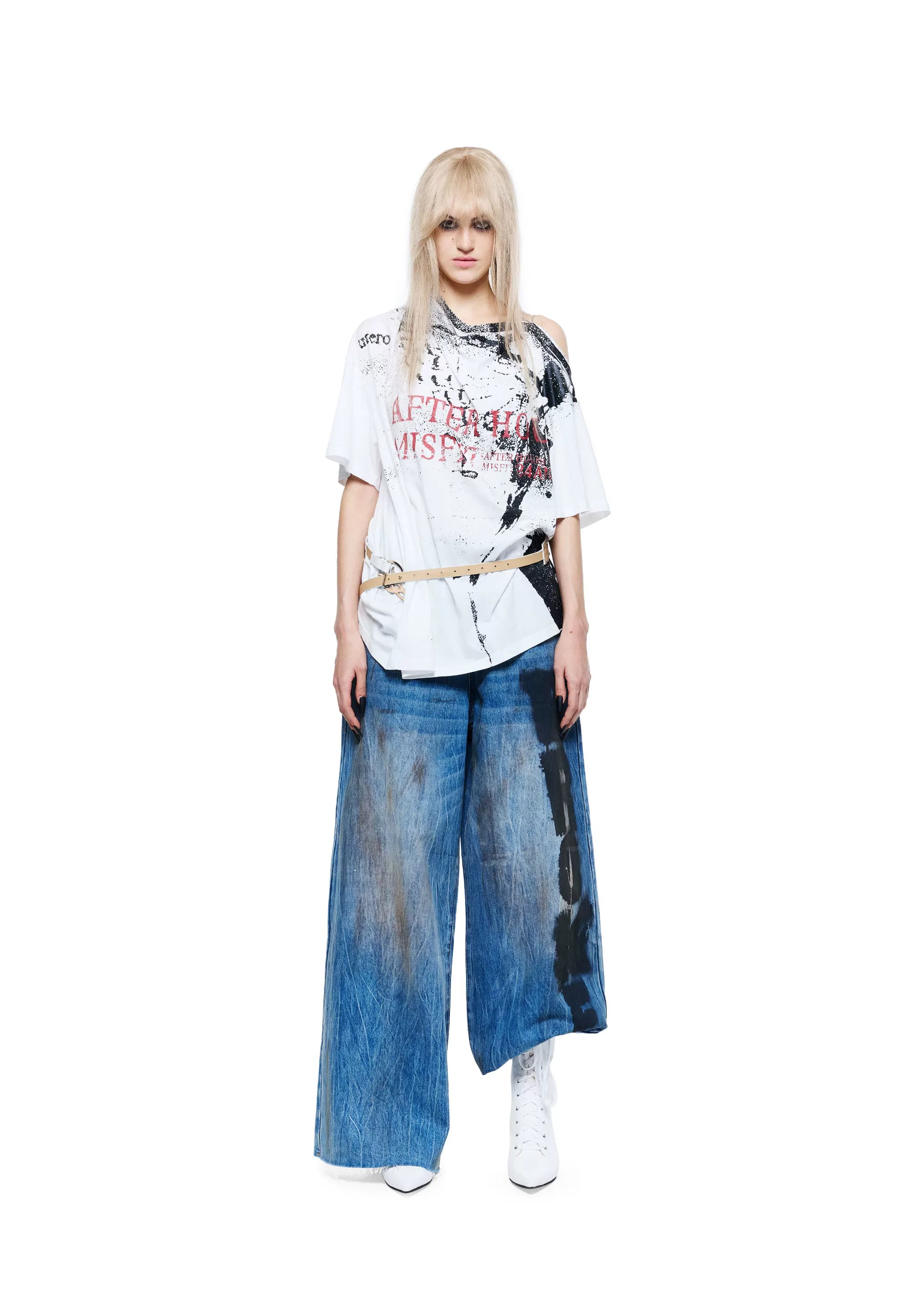 Punk T-shirt with Distressed Print and Open Back
