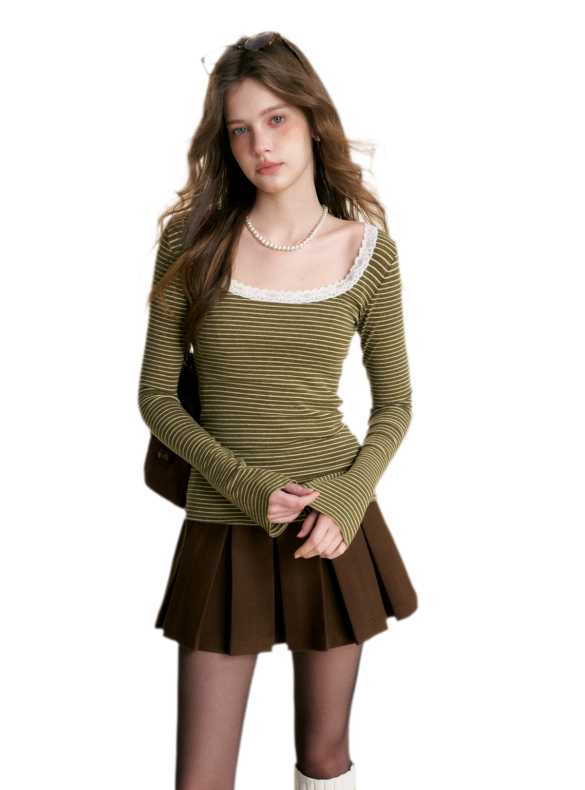 벨벳 레이스 U넥 탑
