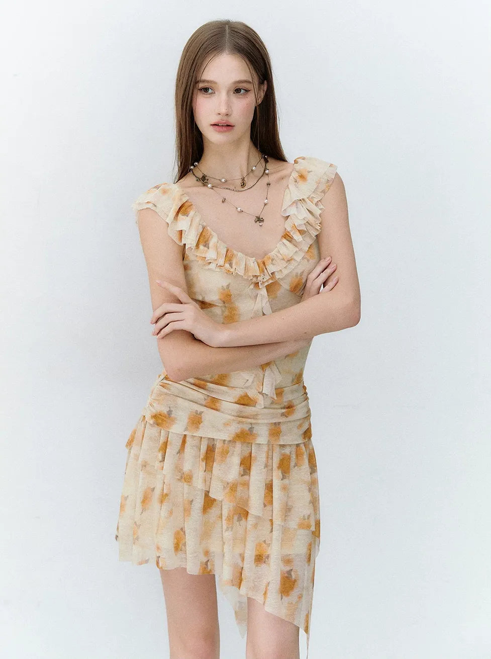 Shadow French Vintage Floral Ruffle Dress