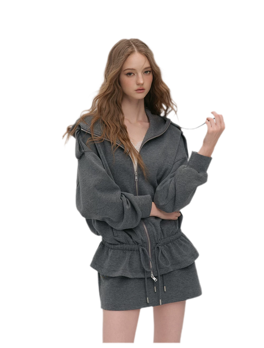 Air-Layer Hooded Skirt Set