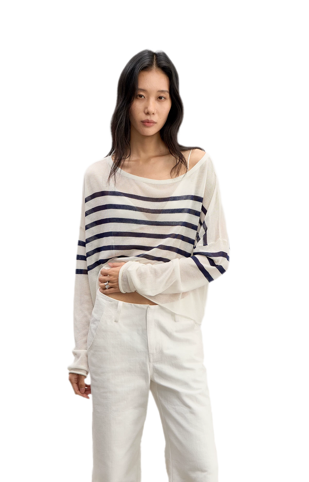 Maglia a righe con spalla obliqua
