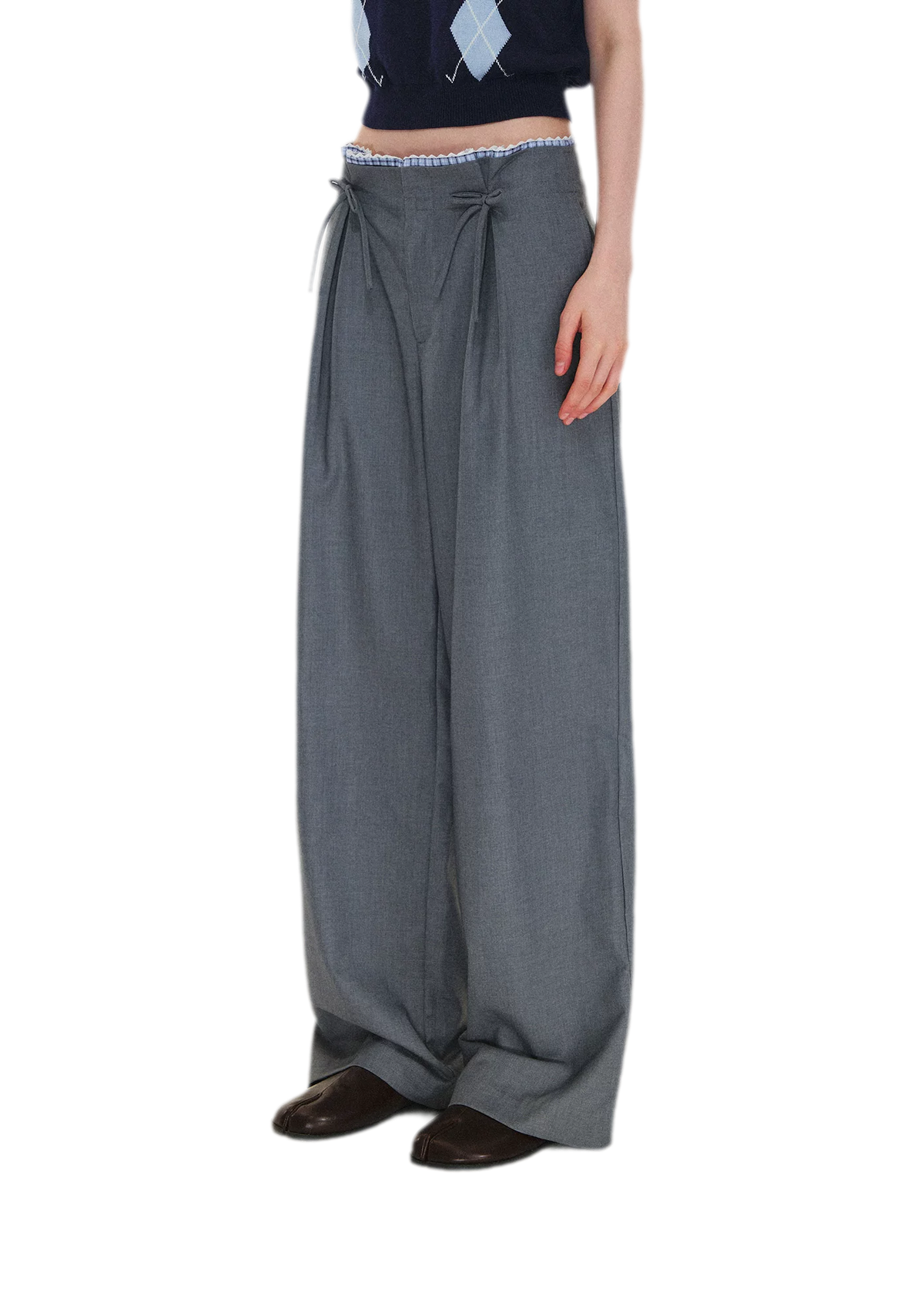 Plaid Lace Waistband Straight Pants