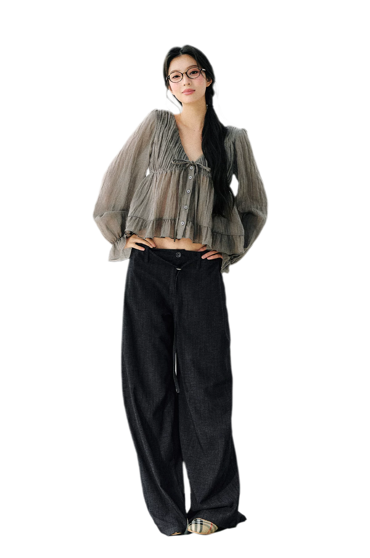 Ruffled Tencel Chiffon Blouse