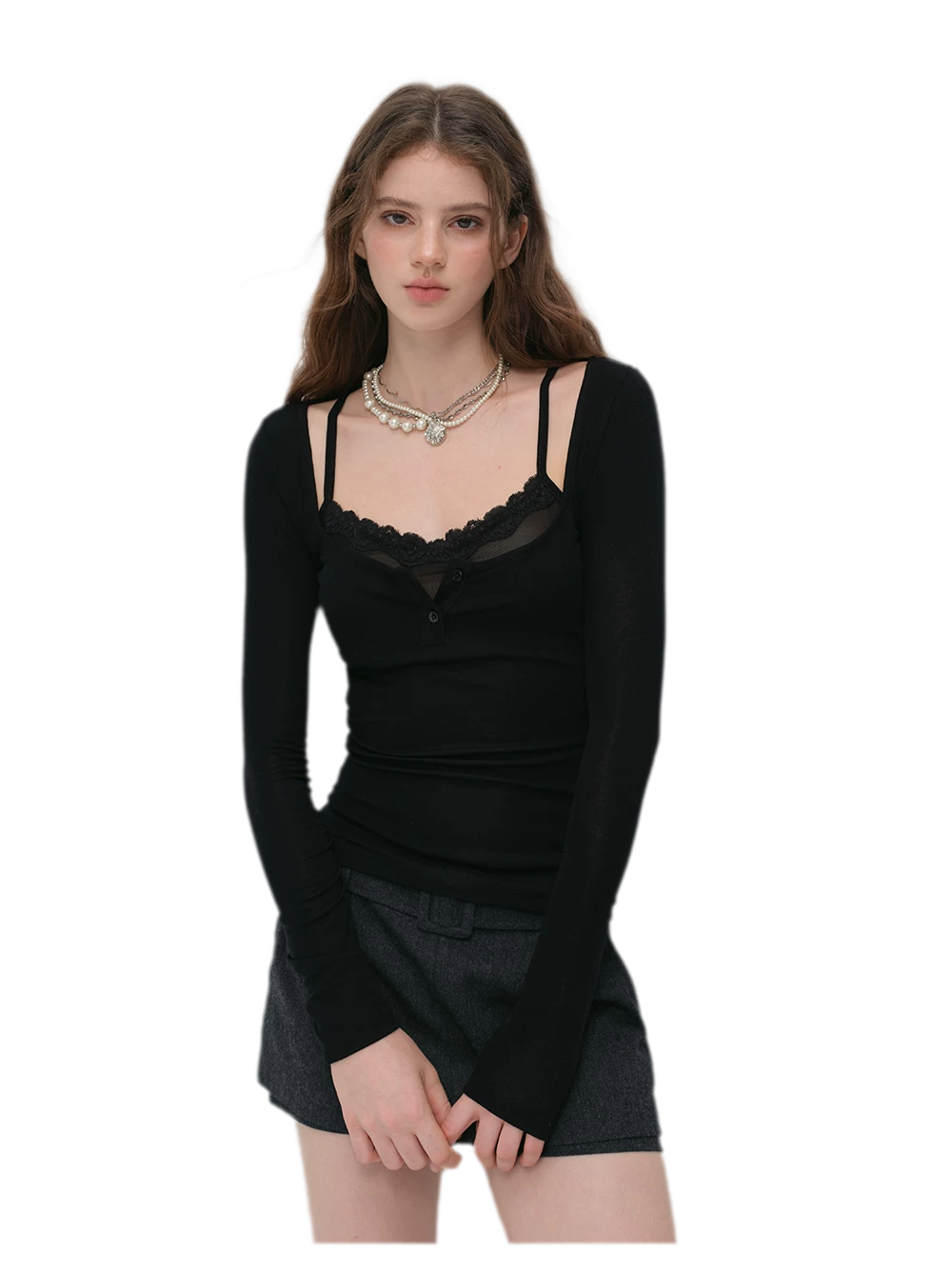 Lace Trim Fitted Top