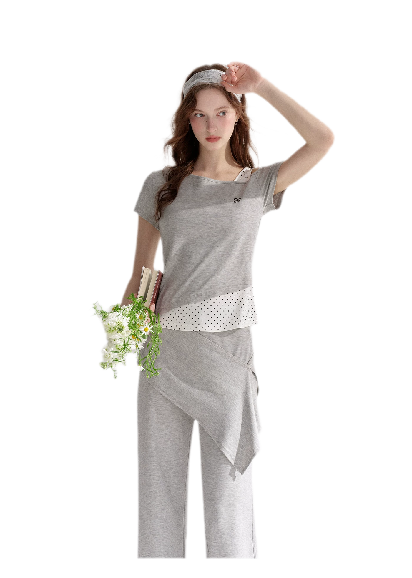 Lyocell Polka Faux Two-Piece Set