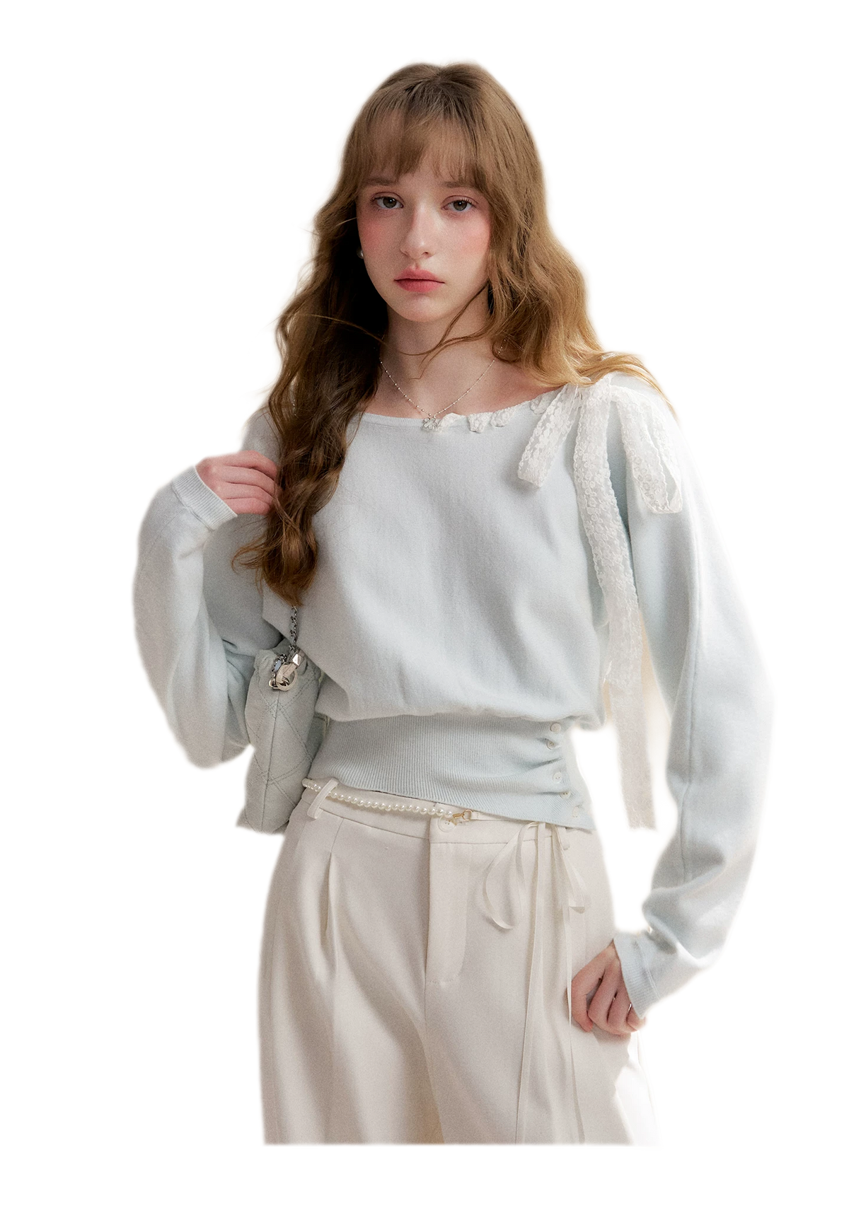 Lace Strap Shoulder Knit Top